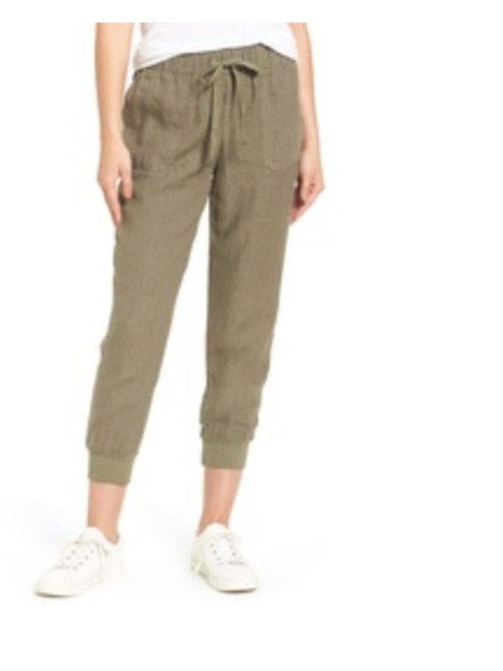Caslon Womens XL Green 100% Linen Jogger Pants Drawstring Waist pockets